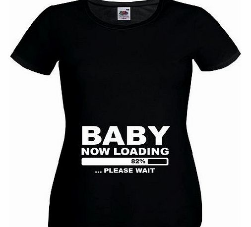 BABY NOW LOADING Ladies Funny Printed T-Shirt (16, Black) [Apparel] [Apparel]